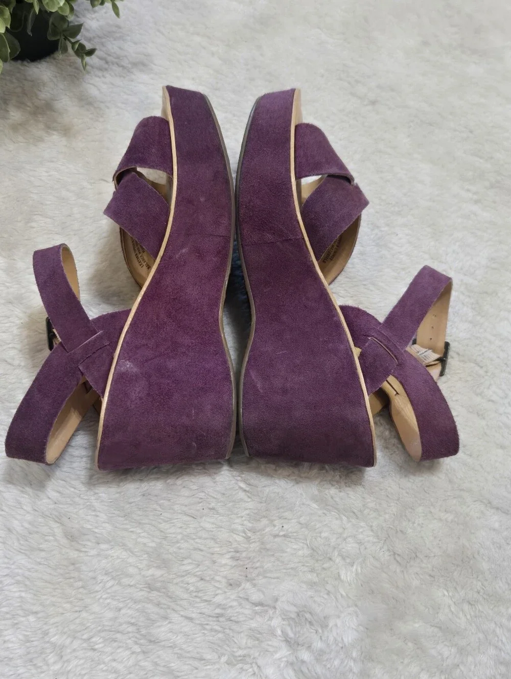 Kork-Ease Purple Leather Platform Chinky Wedge Eclectic Funky Retro Sandals, 9